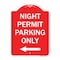 Signmission Night Permit Parking W/ Left Arrow, Red & White Aluminum Sign, 18" x 24", RW-1824-23859 A-DES-RW-1824-23859 - alternate 1